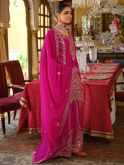 Pink Embroidered Straight Kurta Palazzos With Dupatta set