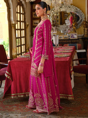 Pink Embroidered Straight Kurta Palazzos With Dupatta set