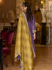 Purple Embroidered A-Line Kurta Trousers With Dupatta set