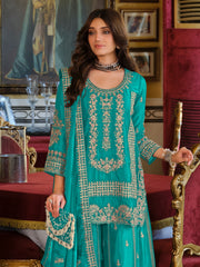 Indo Era - Teal Embroidered Straight Kurta Palazzos With Dupatta set (Copy)
