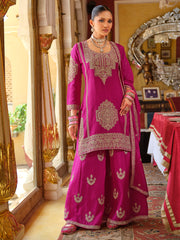 Pink Embroidered Straight Kurta Palazzos With Dupatta set