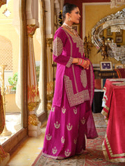 Pink Embroidered Straight Kurta Palazzos With Dupatta set
