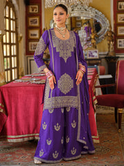 Purple Embroidered Straight Kurta Palazzos With Dupatta set