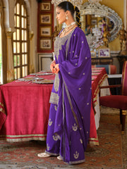 Purple Embroidered Straight Kurta Palazzos With Dupatta set