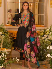Black Embroidered A-Line Kurta Trousers With Dupatta set