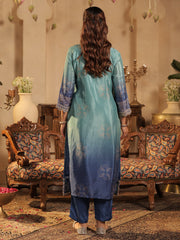 Sea Green Printed Straight Kurta Trousers With Dupatta set