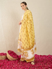 Off White Printed Straight Kurta Trousers With Dupatta Set