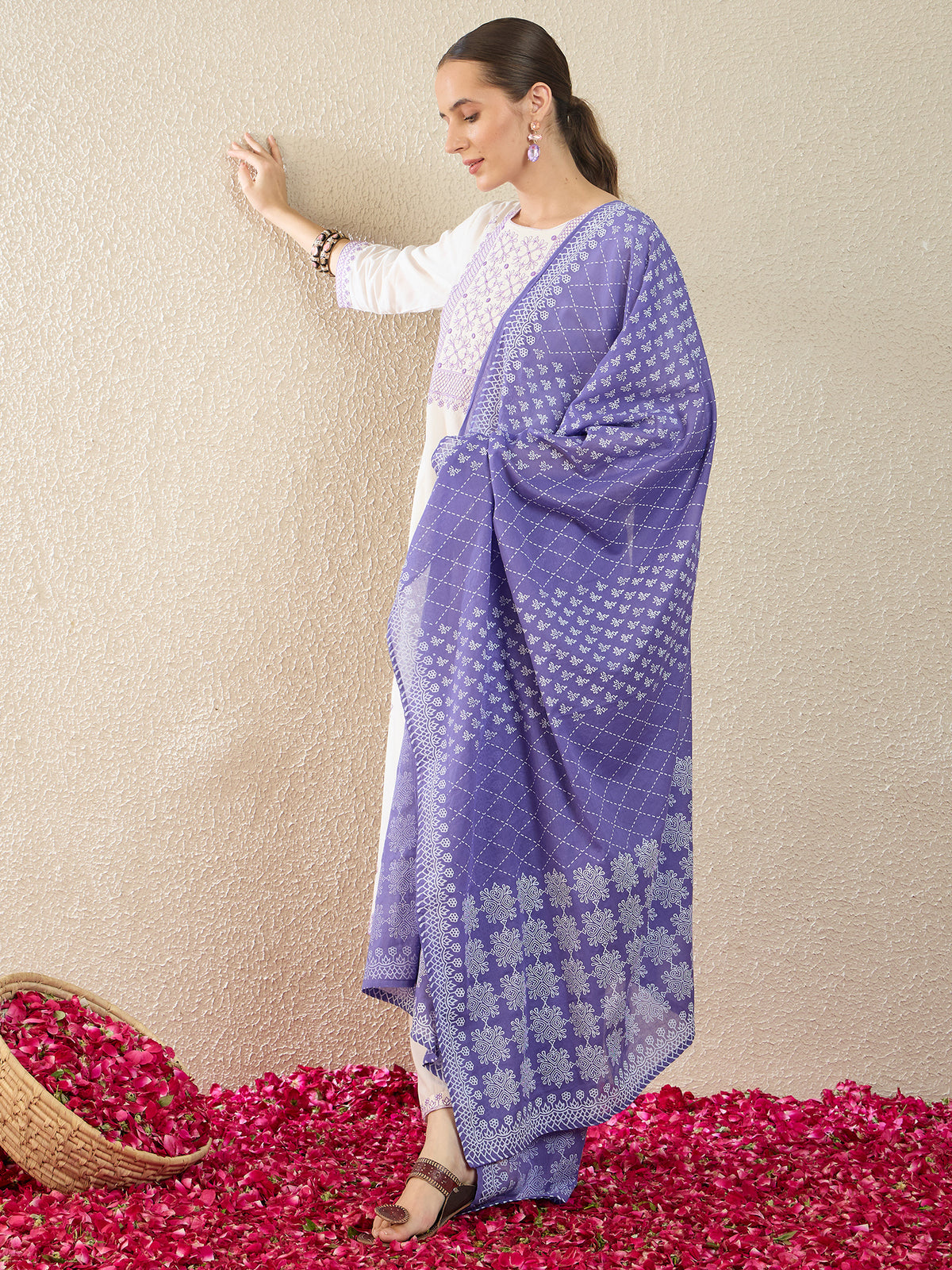 White Embroidered Straight Kurta Trousers Set-KH0WH11797