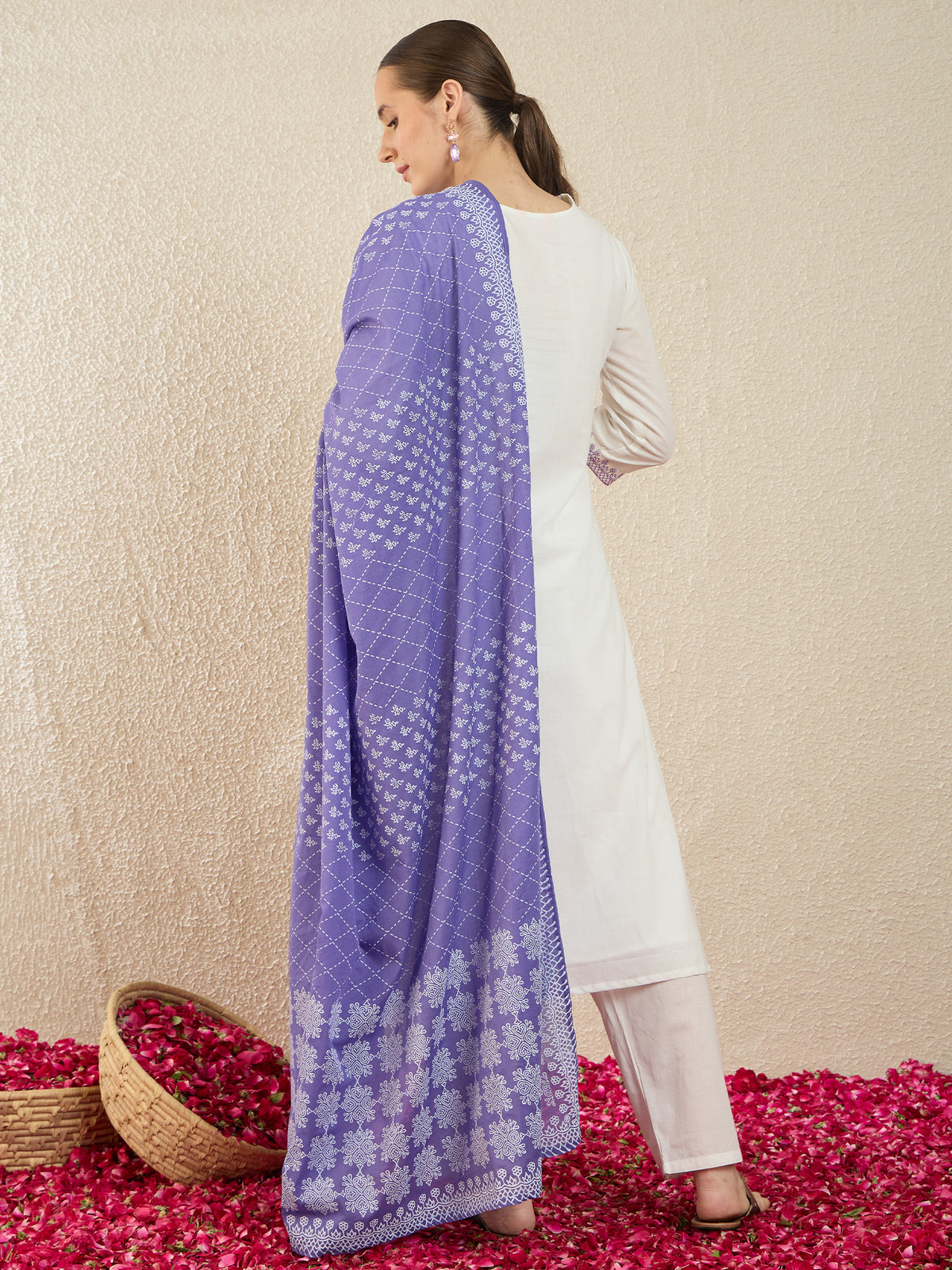 White Embroidered Straight Kurta Trousers Set-KH0WH11797