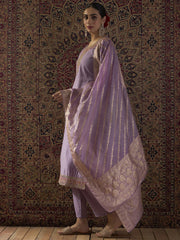 Purple Embroidered Straight Kurta Trousers With Dupatta Set