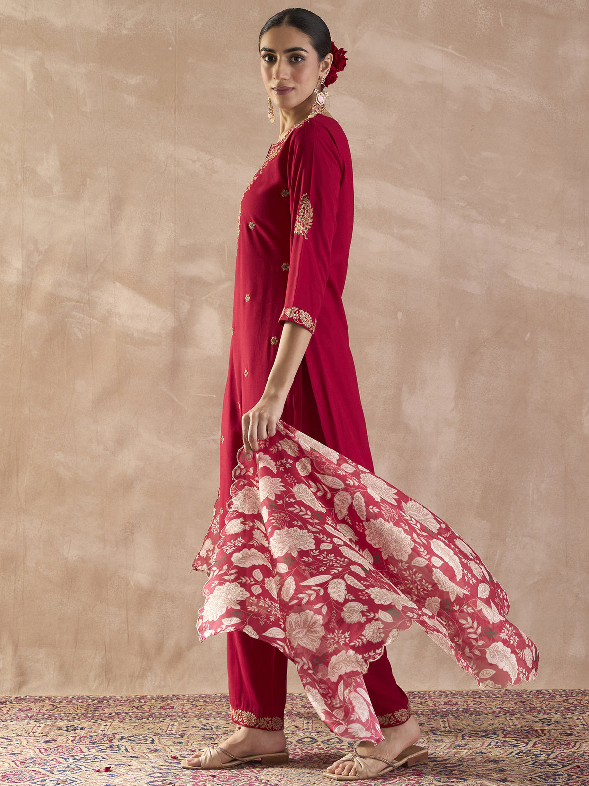 Pink Embroidered Straight Kurta Palazzos With Dupatta set-KH5PK12089