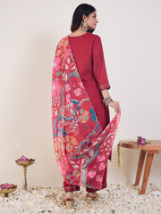 Pink Embroidered Straight Kurta Palazzos With Dupatta set
