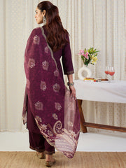 Maroon Embroidered Straight Kurta Palazzos With Dupatta set