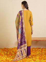 Purple Embroidered Straight Kurta Palazzos With Dupatta set