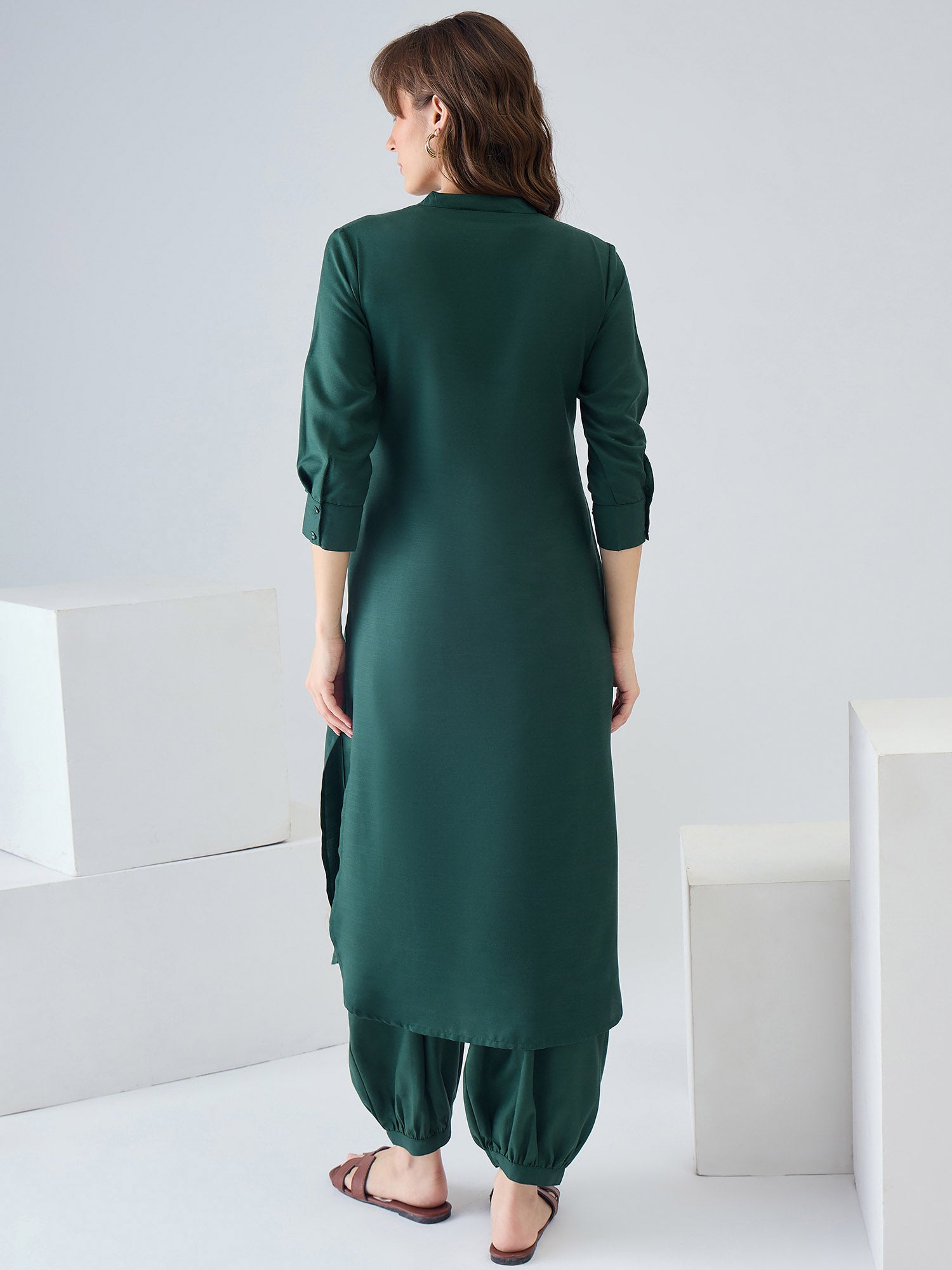 Green Solid Straight Kurta Salwar set