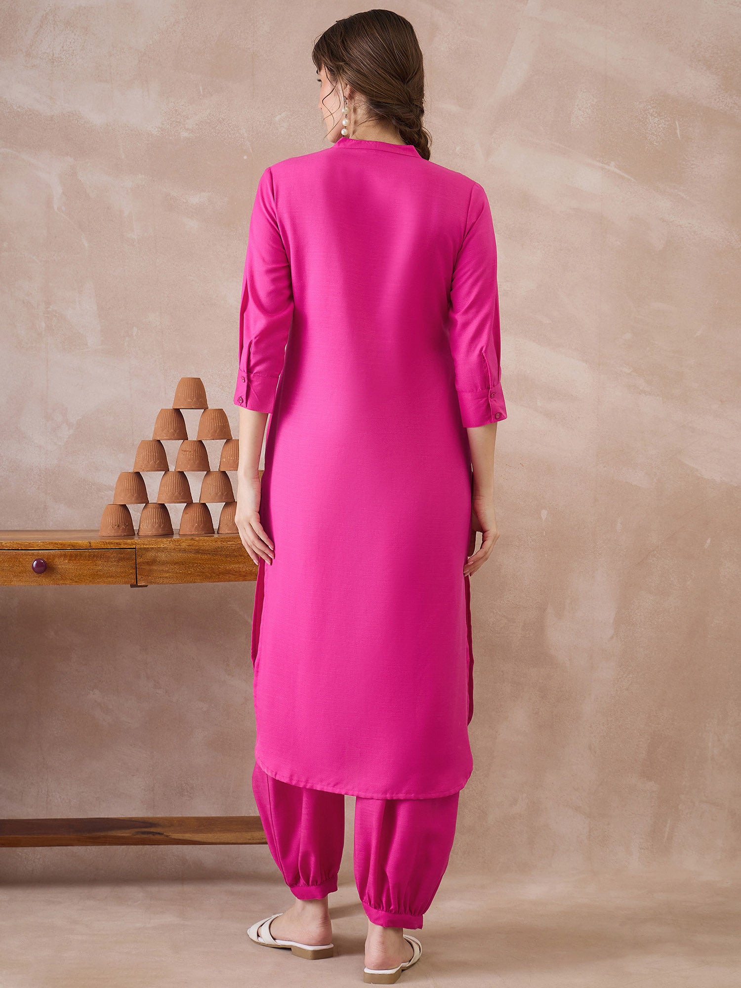 Pink Solid Straight Kurta Salwar set