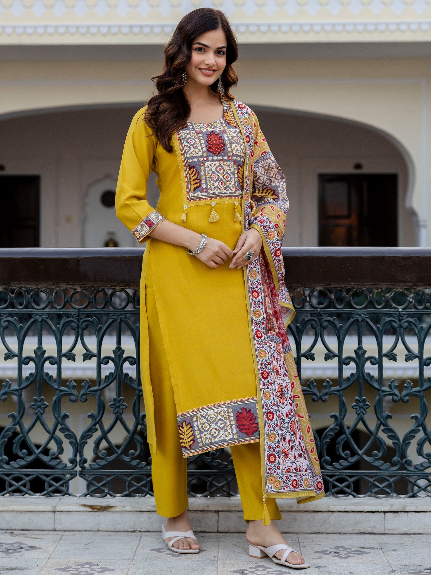 Green Printed Straight Kurta Trousers With Dupatta set