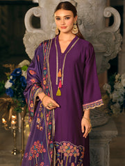 Purple Embroidered Straight Kurta Trousers With Dupatta set