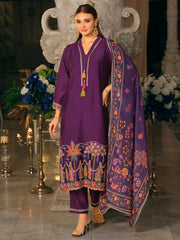 Purple Embroidered Straight Kurta Trousers With Dupatta set