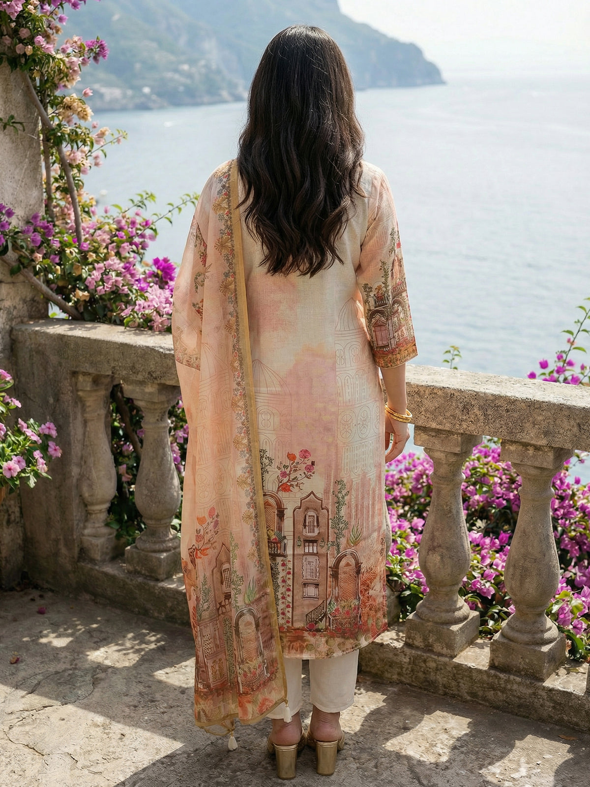 Off White Printed Straight Kurta Trousers With Dupatta set-KH5OW12257