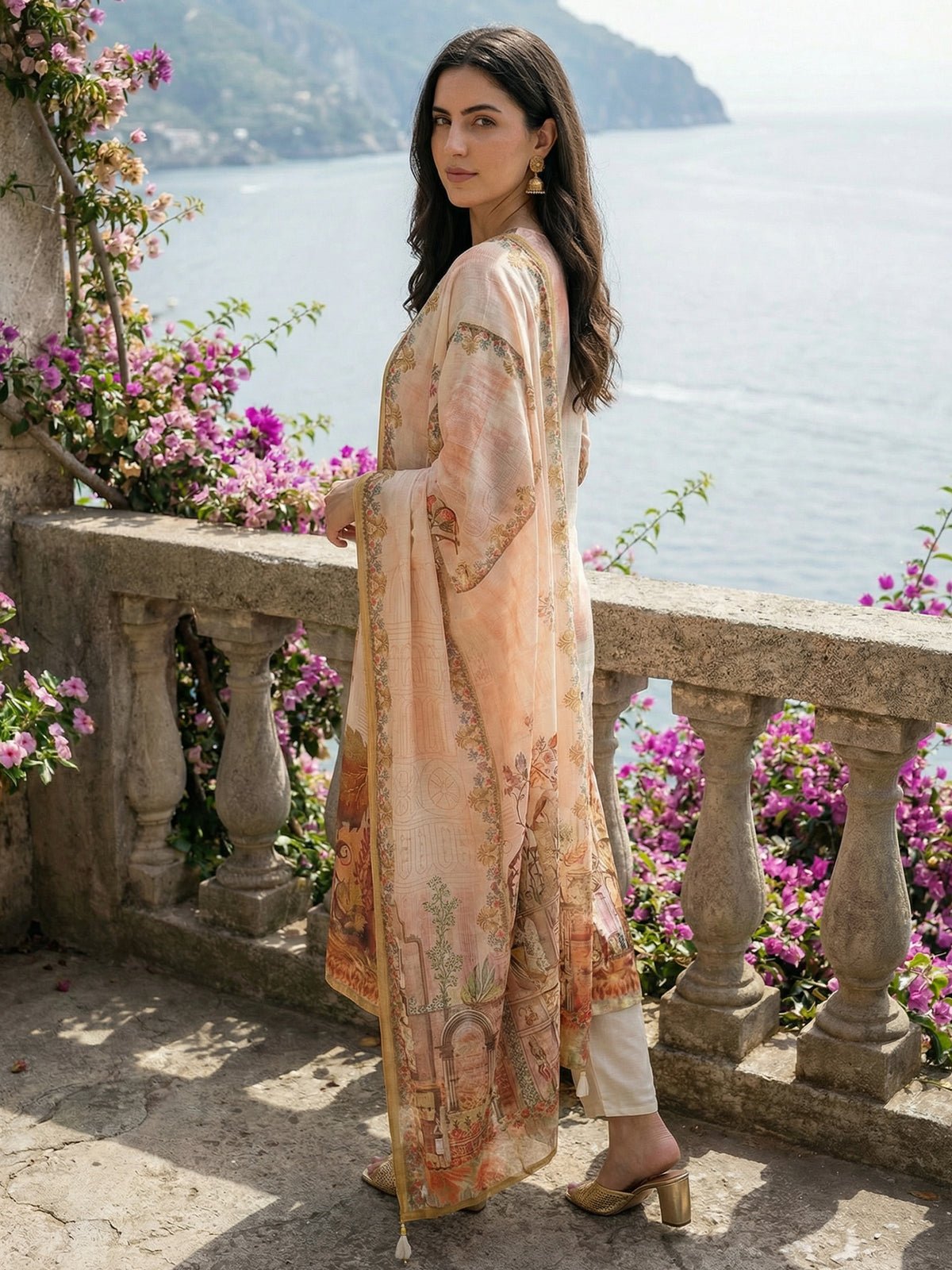 Off White Printed Straight Kurta Trousers With Dupatta set-KH5OW12257