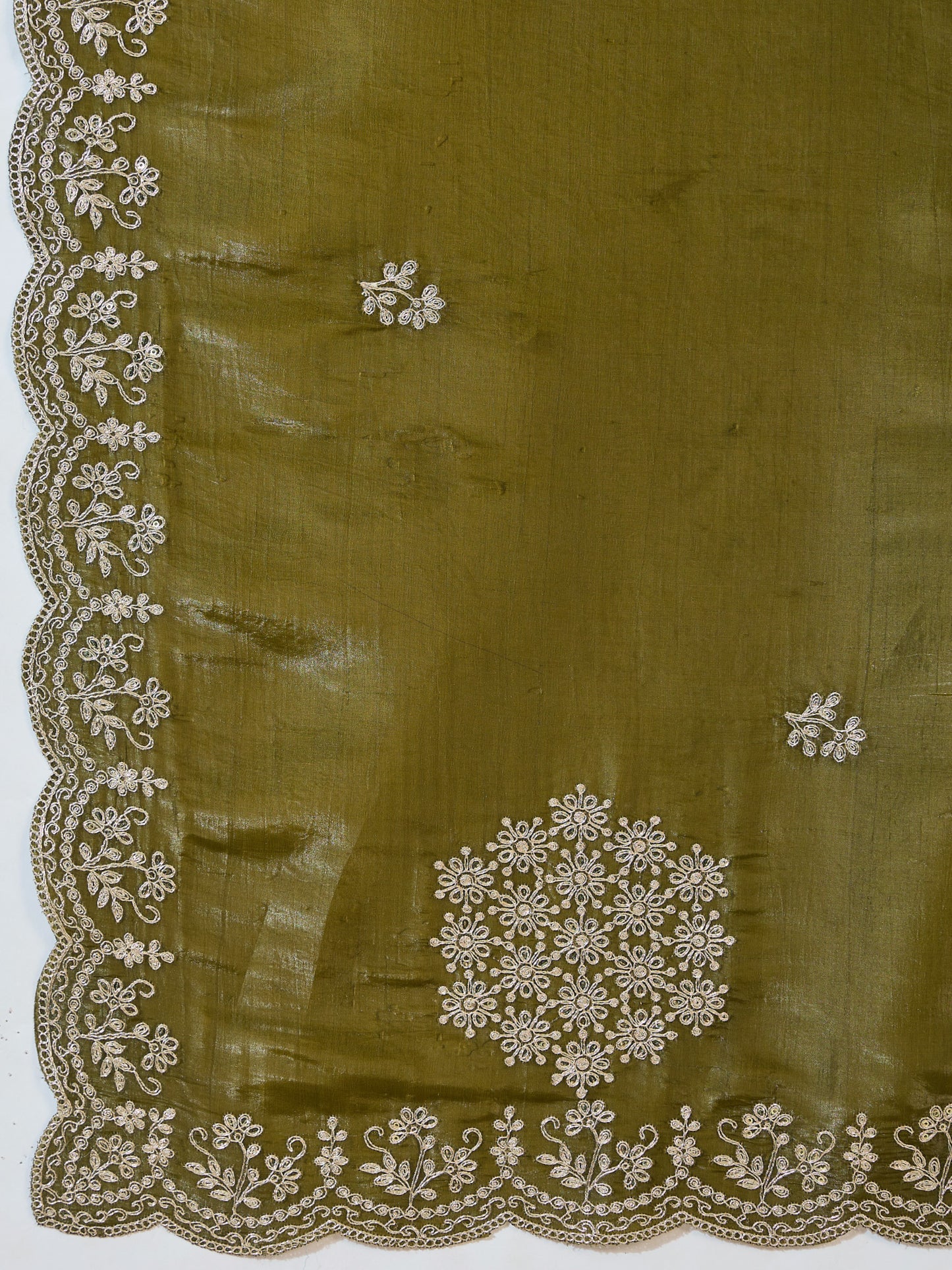 Women's Tissue Green Zari Embroidered Designer Saree With Blouse Piece