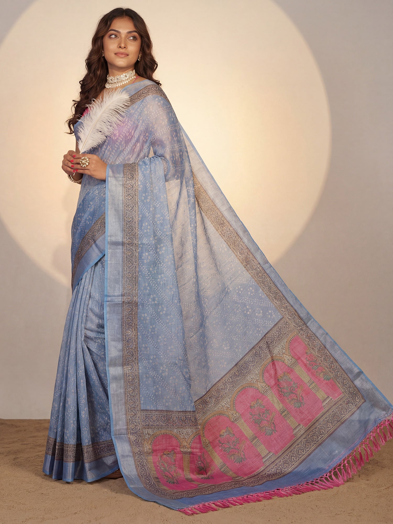 Women's Cotton Silk Light Blue Digital Print Designer Saree With Blouse Piece