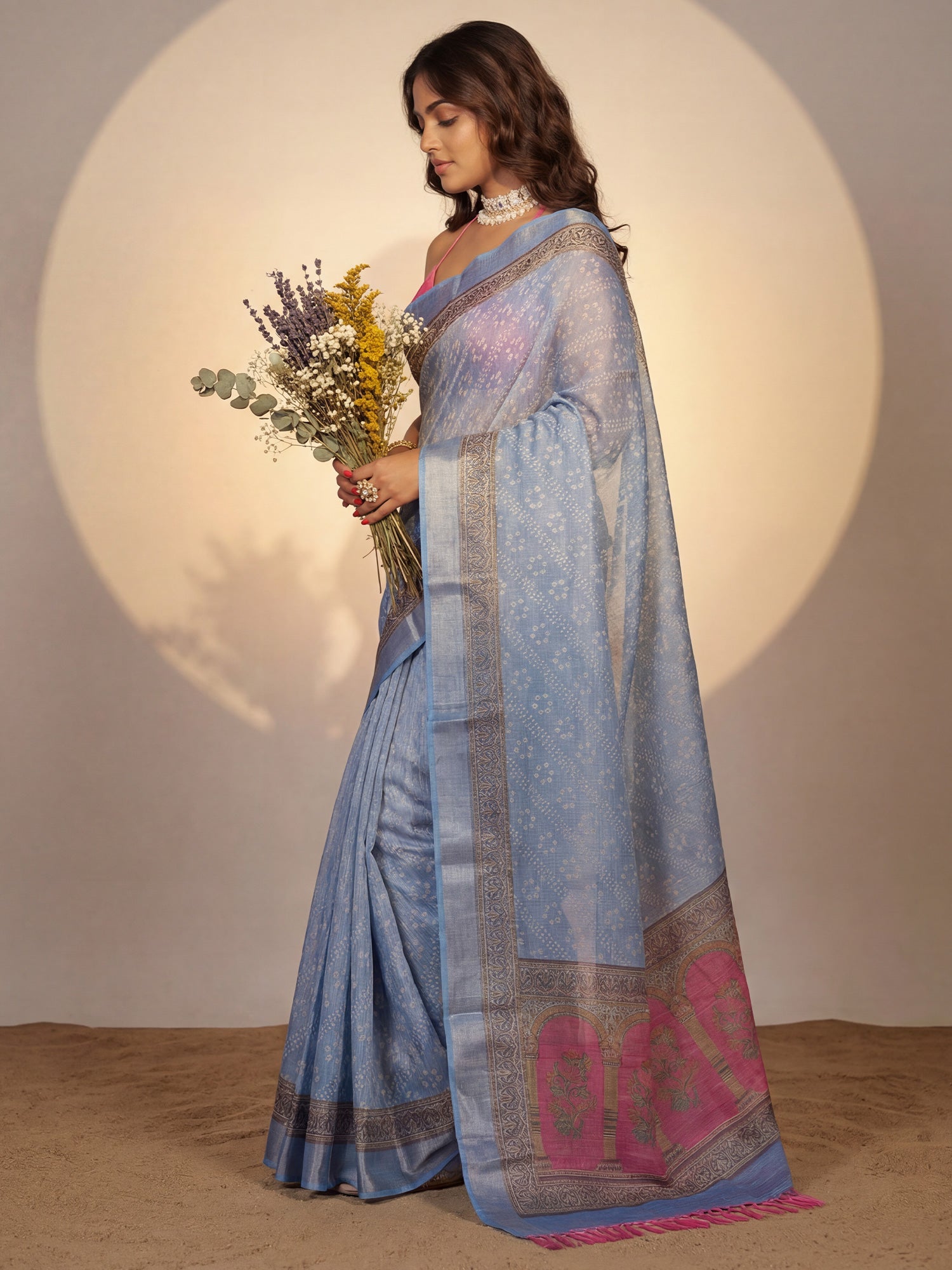Women's Cotton Silk Light Blue Digital Print Designer Saree With Blouse Piece