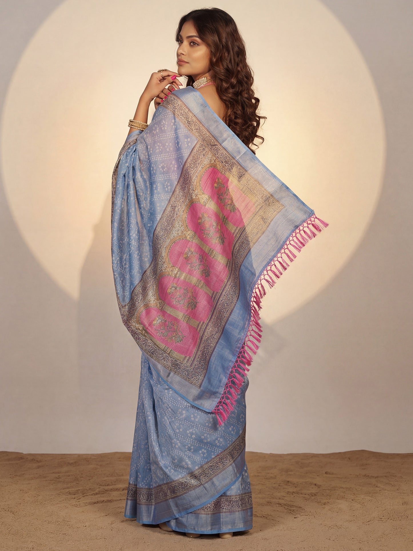 Women's Cotton Silk Light Blue Digital Print Designer Saree With Blouse Piece