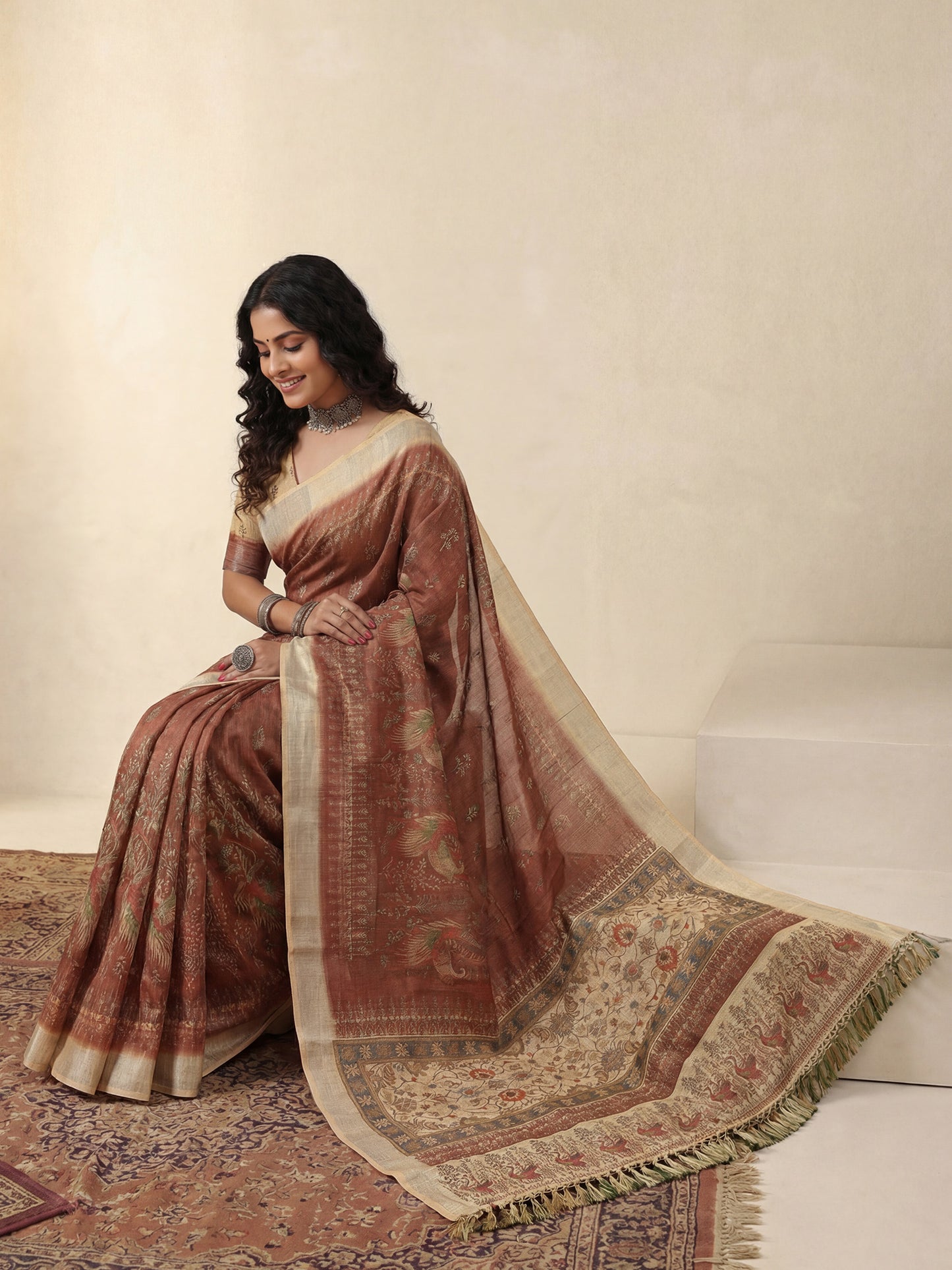 Women's Cotton Silk Coffee Brown Digital Print Designer Saree With Blouse Piece