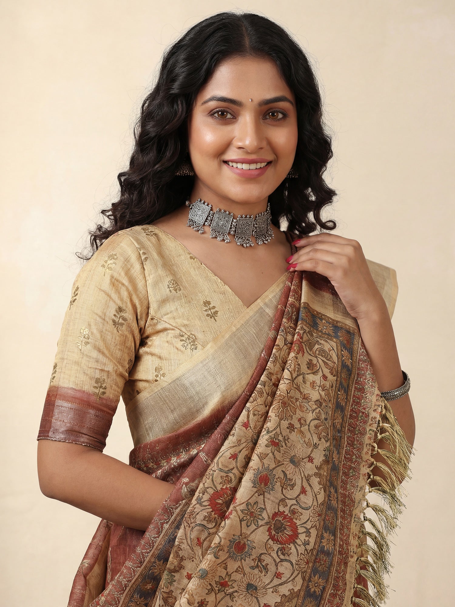 Women's Cotton Silk Coffee Brown Digital Print Designer Saree With Blouse Piece