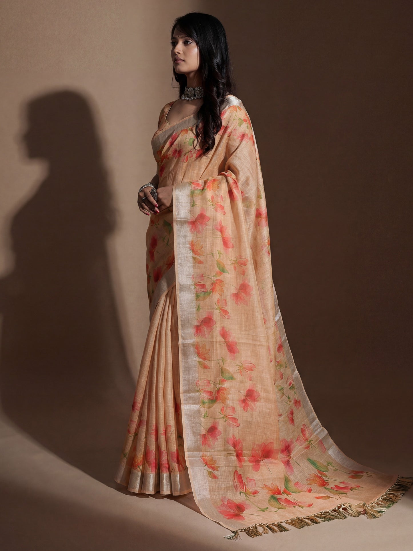 Women's Cotton Silk Peach Digital Print Designer Saree With Blouse Piece