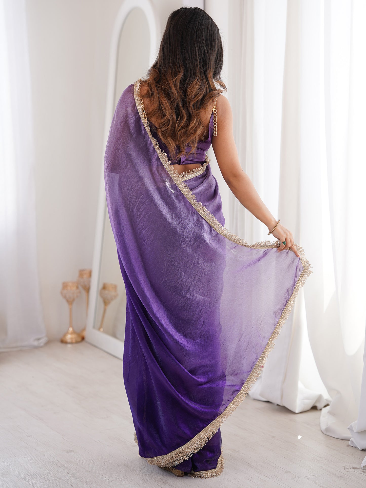Women's Satin Purple Solid Designer Saree With Blouse Piece