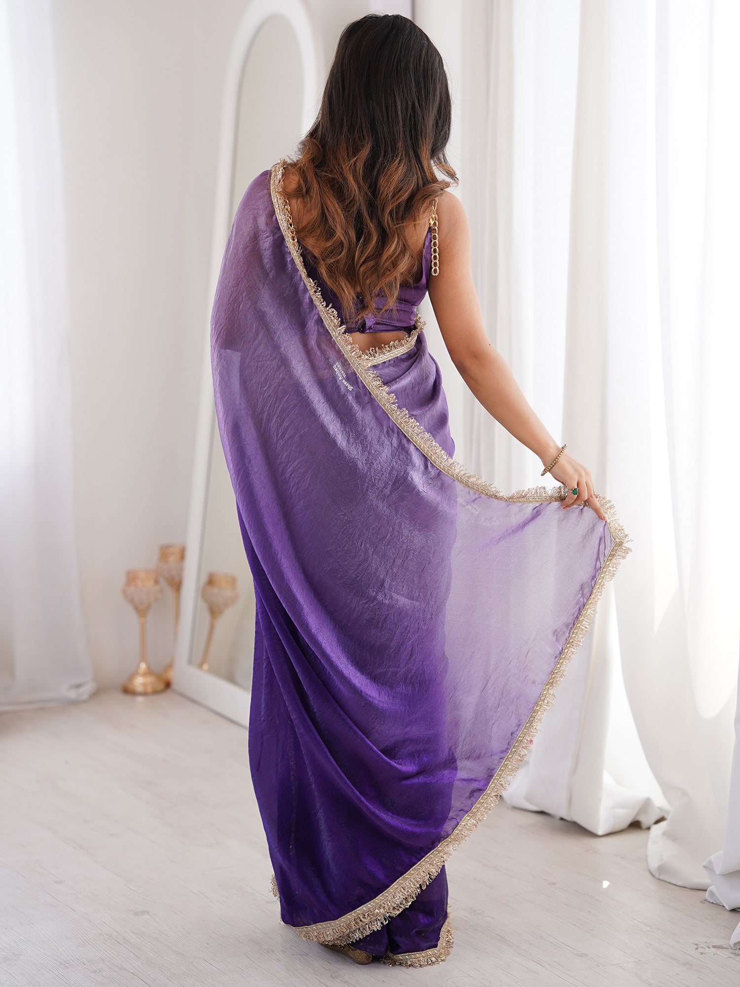 Women's Satin Purple Solid Designer Saree With Blouse Piece