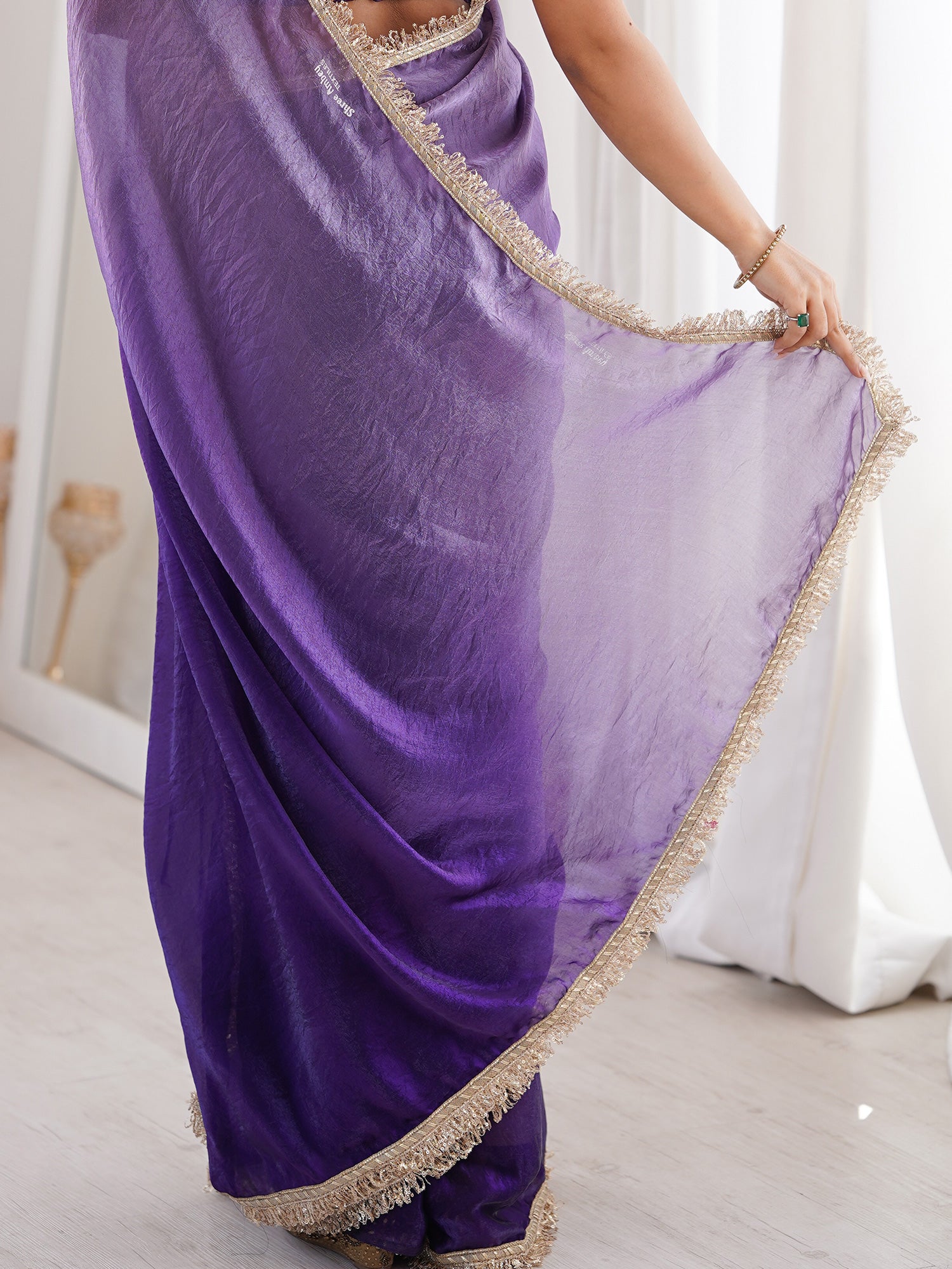 Women's Satin Purple Solid Designer Saree With Blouse Piece