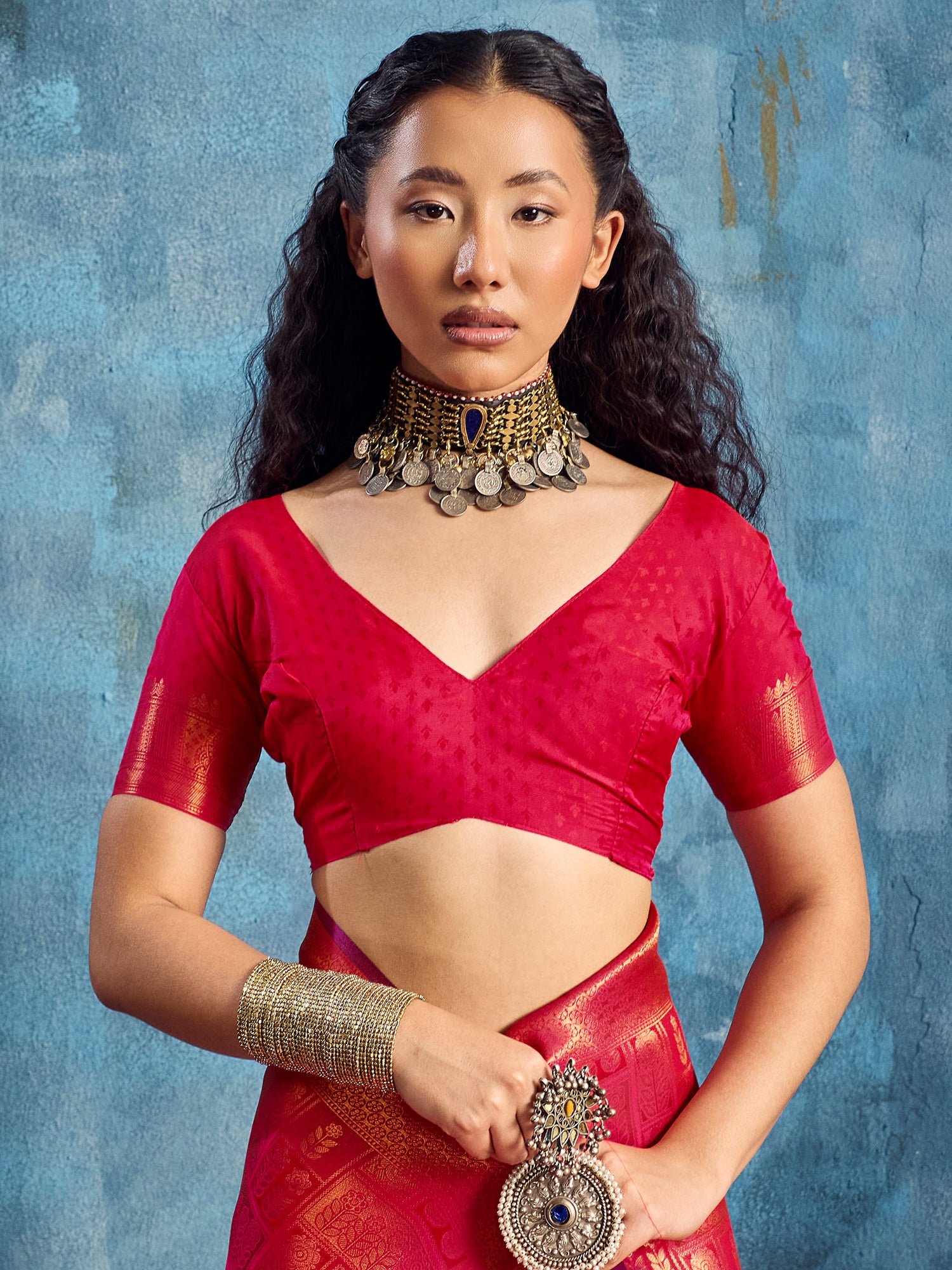 Women's Kanjeevaram Silk Red Woven Design Designer Saree With Blouse Piece