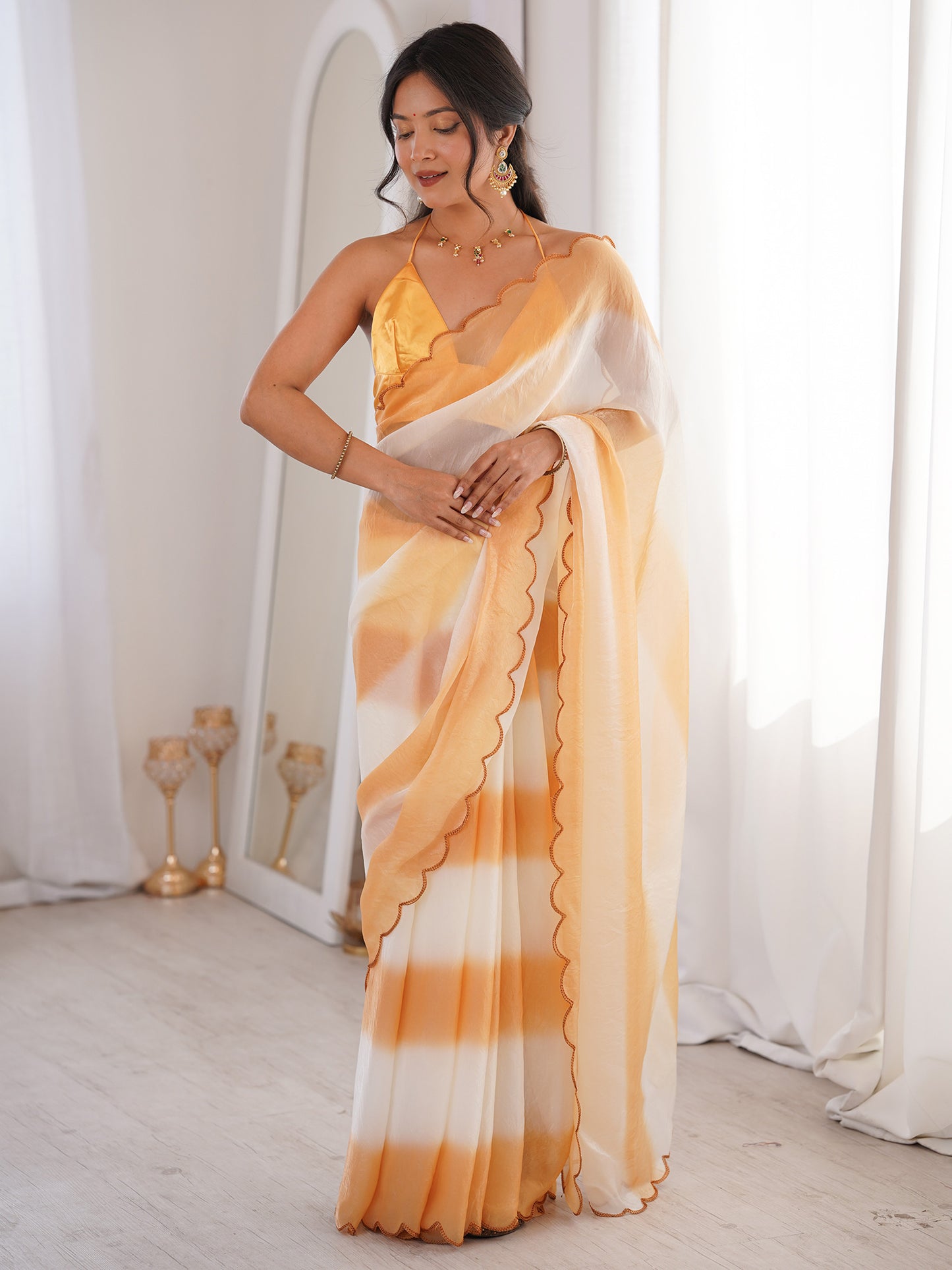 Women's Satin Mustard Solid Designer Saree With Blouse Piece