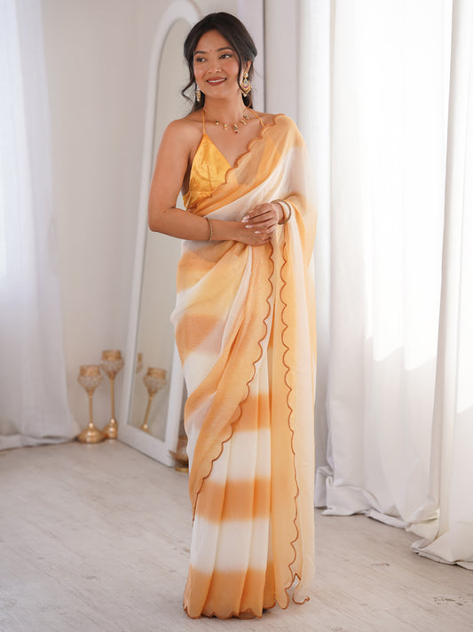 Women's Satin Mustard Solid Designer Saree With Blouse Piece