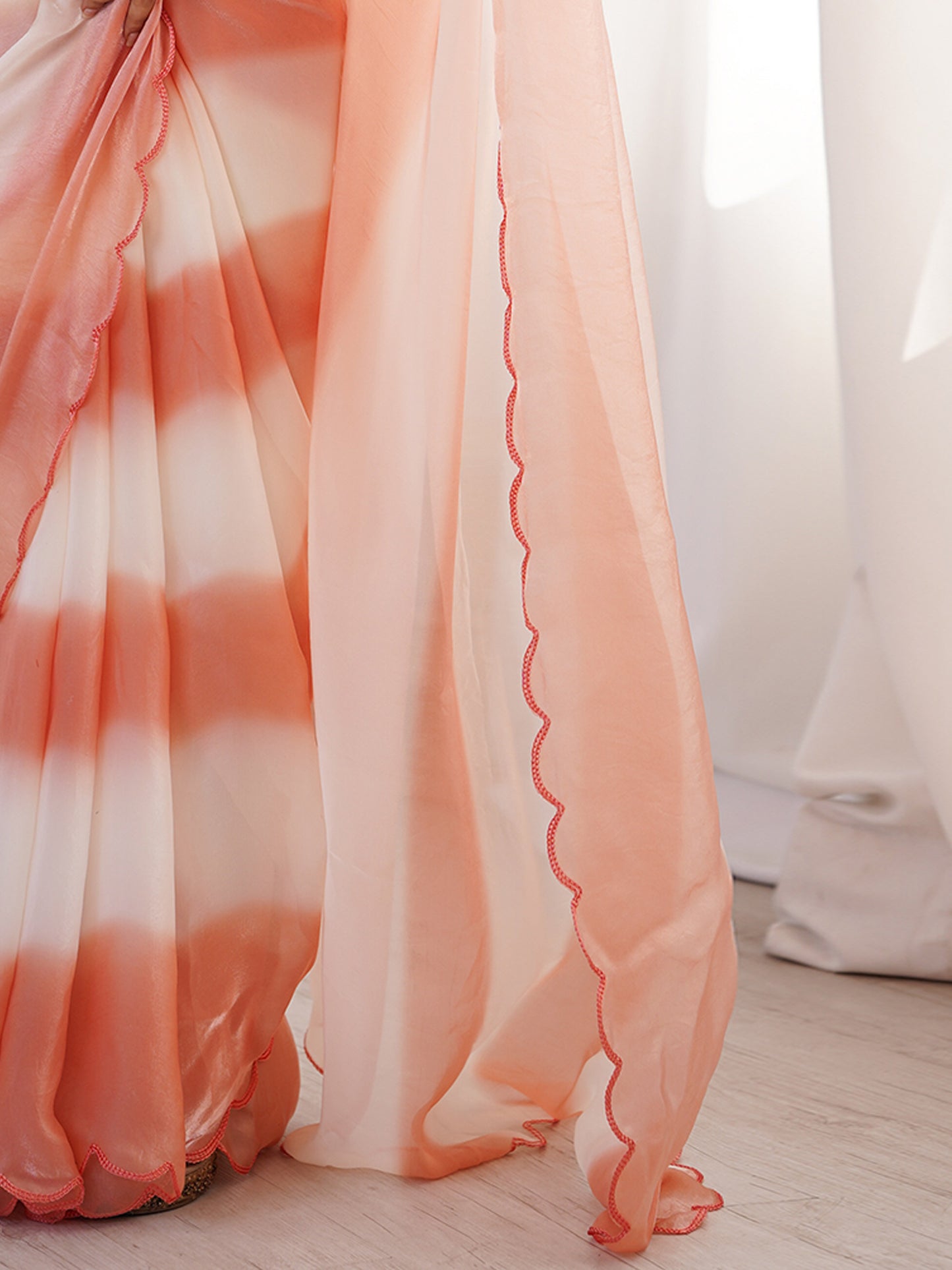 Women's Satin Peach Solid Designer Saree With Blouse Piece