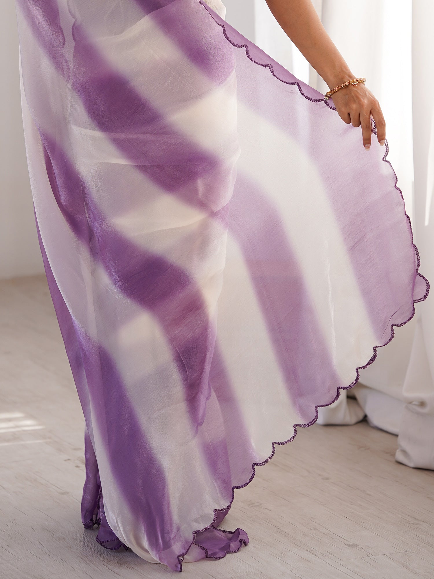 Women's Satin Lavender Solid Designer Saree With Blouse Piece