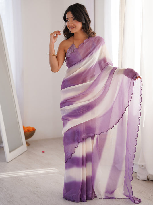 Women's Satin Lavender Solid Designer Saree With Blouse Piece