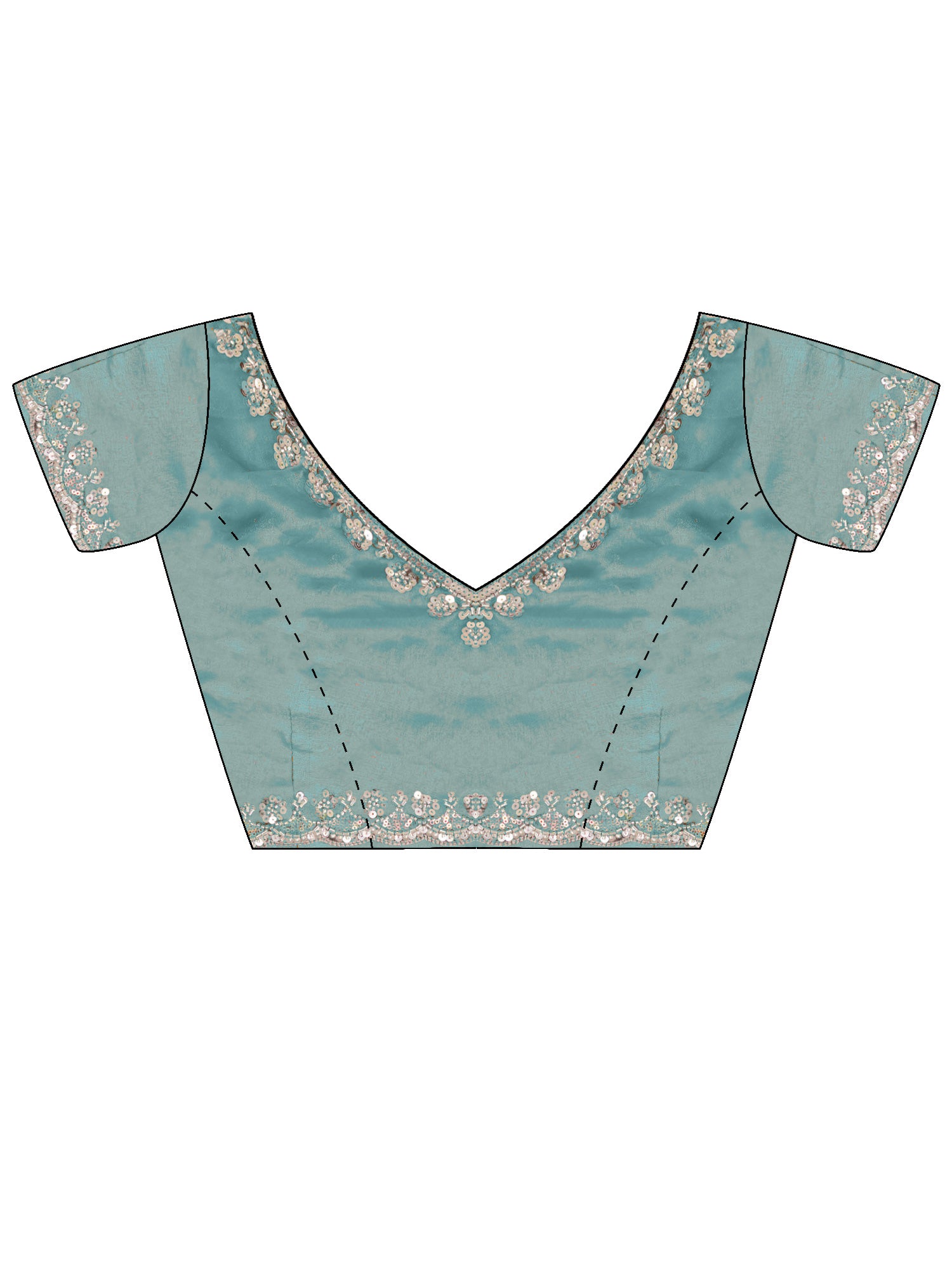 Women's Satin Light Blue Embellished Designer Saree With Blouse Piece