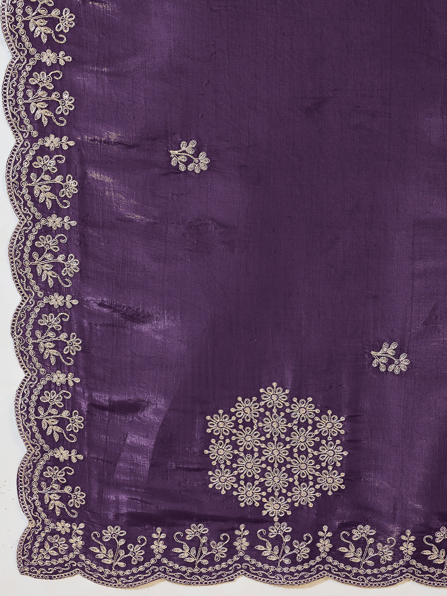 Women's Tissue Wine Zari Embroidered Designer Saree With Blouse Piece