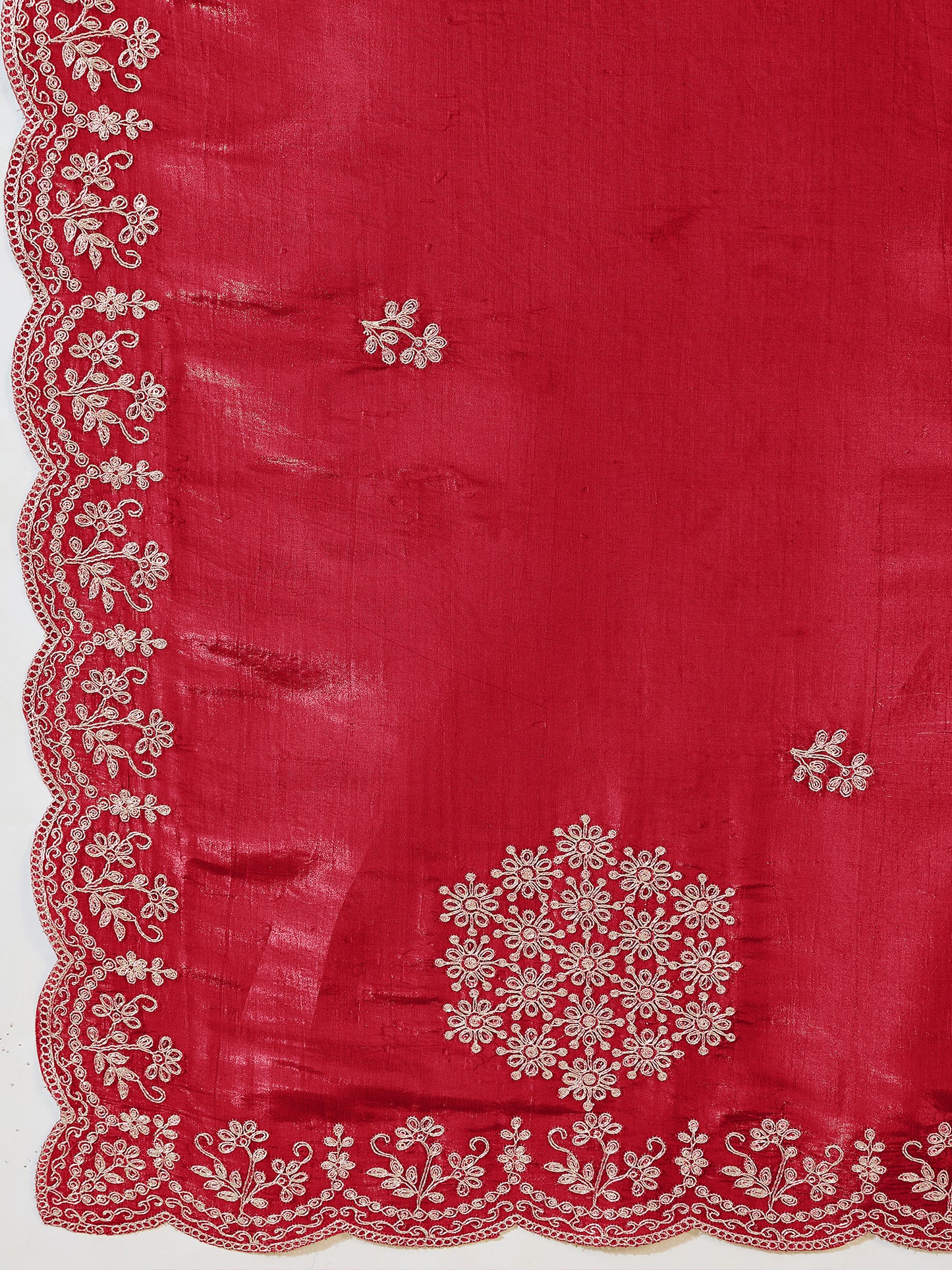 Women's Tissue Red Zari Embroidered Designer Saree With Blouse Piece