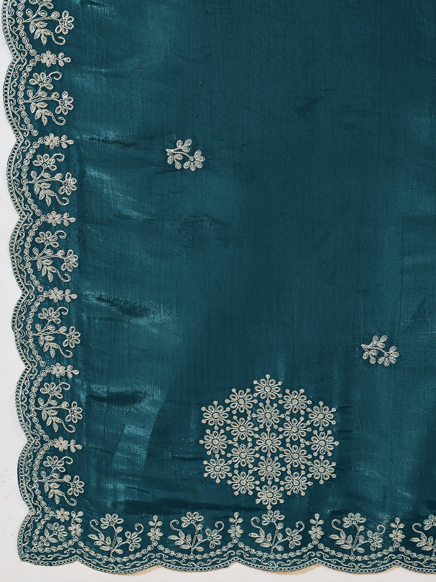 Women's Tissue Teal blue Zari Embroidered Designer Saree With Blouse Piece