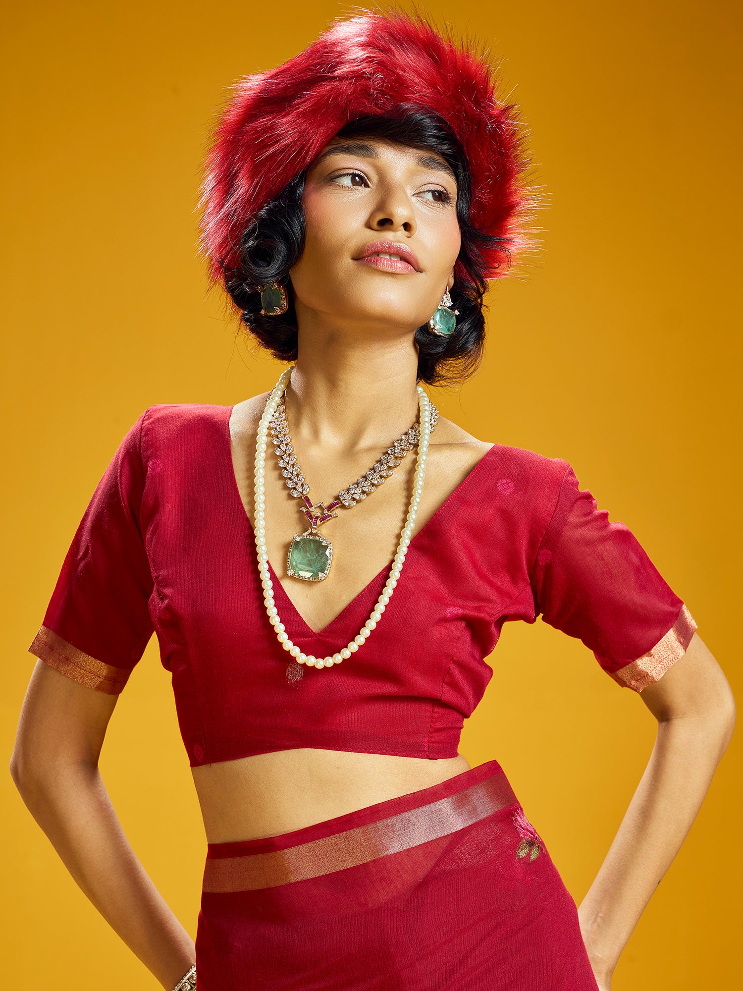 Women's Cotton Silk Red Woven Design Designer Saree With Blouse Piece