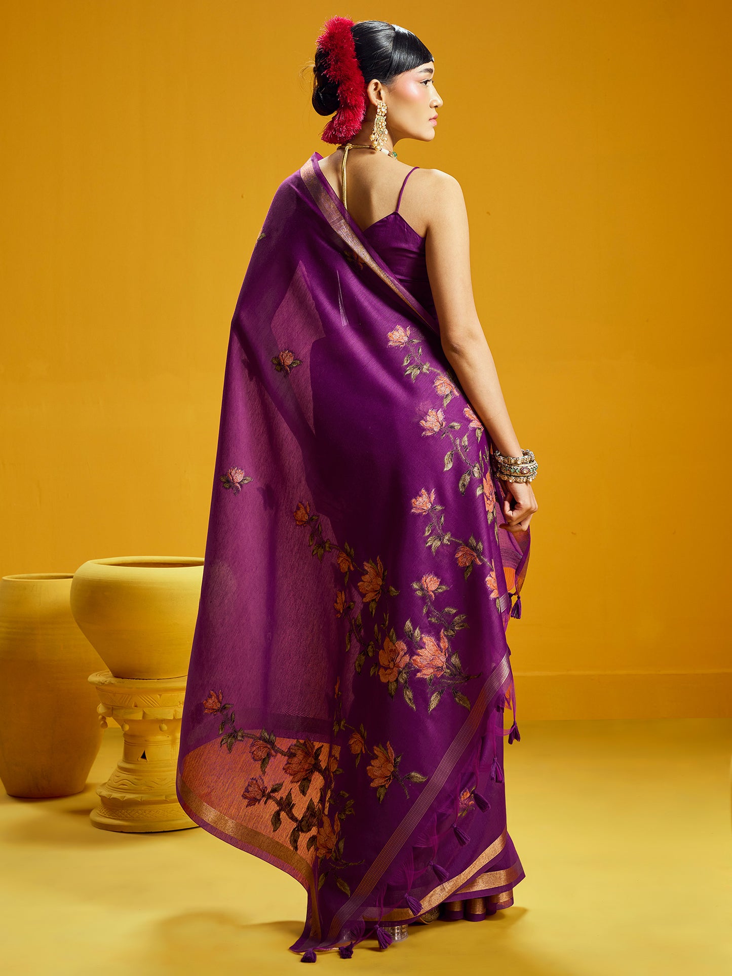 Women's Cotton Silk Magenta Woven Design Designer Saree With Blouse Piece