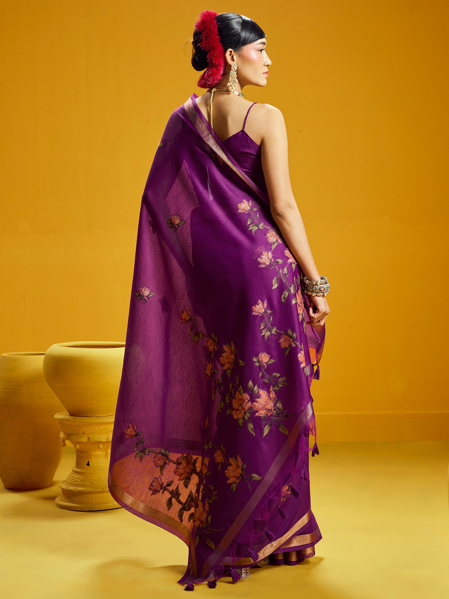 Women's Cotton Silk Magenta Woven Design Designer Saree With Blouse Piece