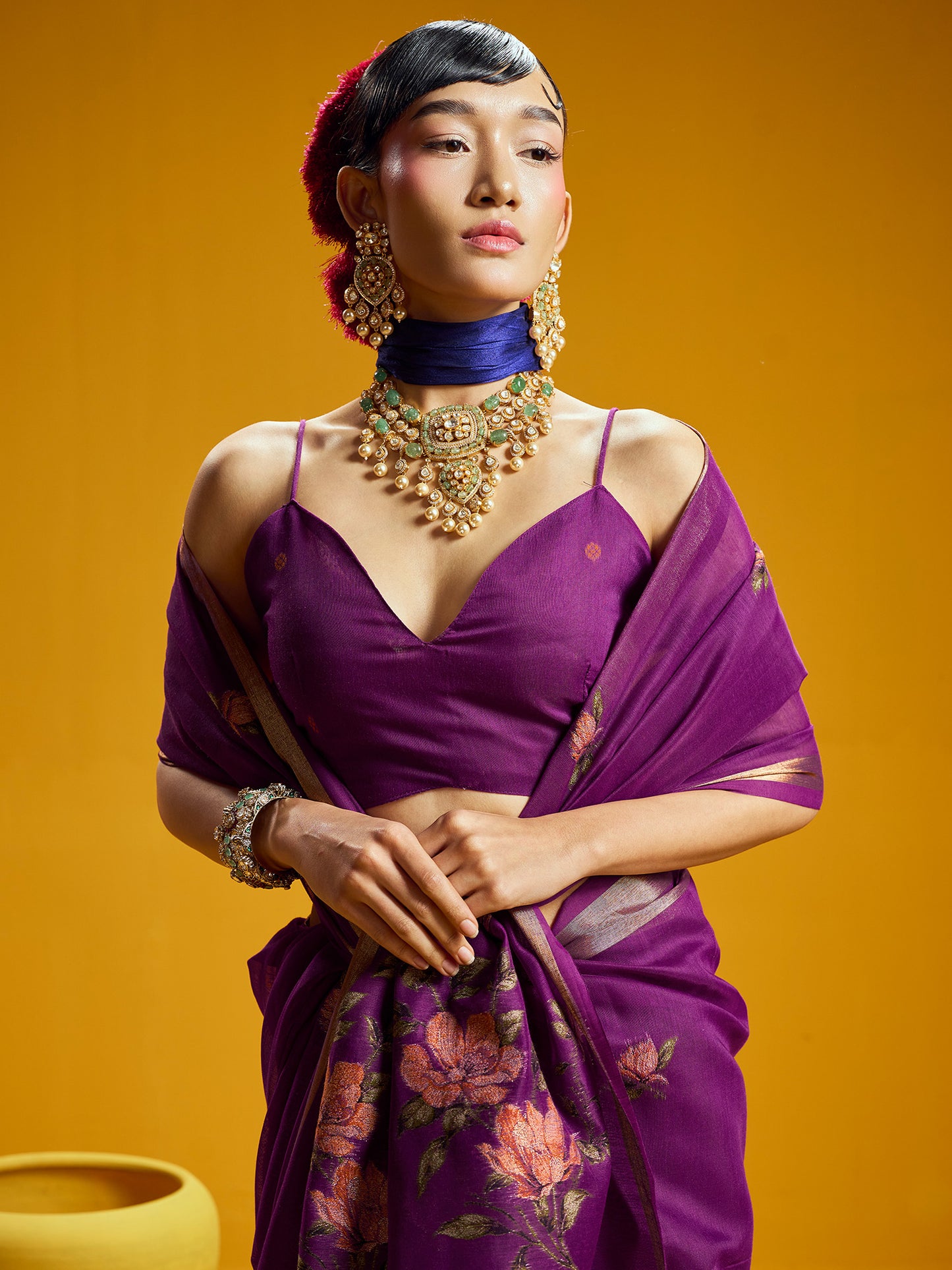 Women's Cotton Silk Magenta Woven Design Designer Saree With Blouse Piece