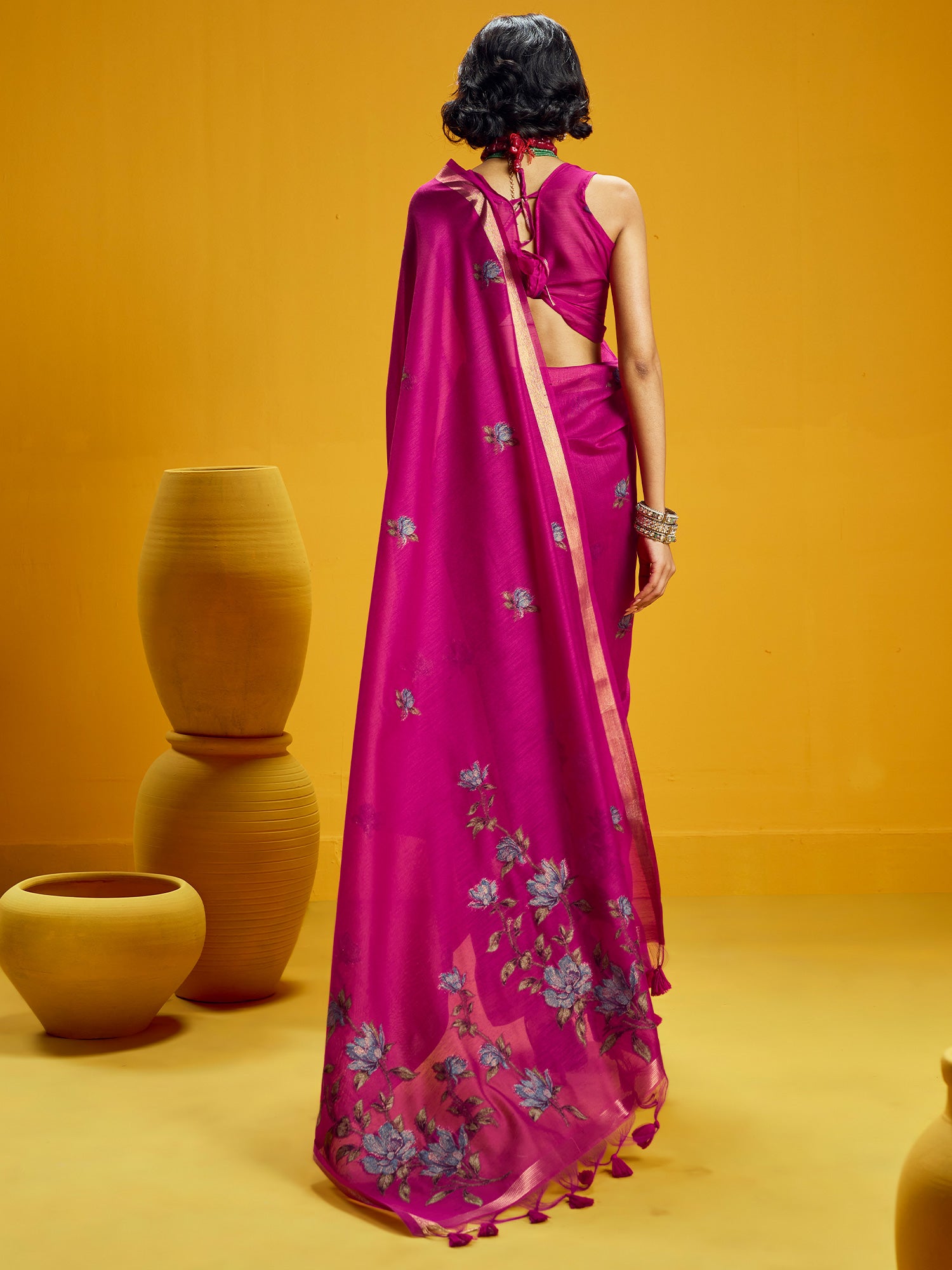 Women's Cotton Silk Pink Woven Design Designer Saree With Blouse Piece